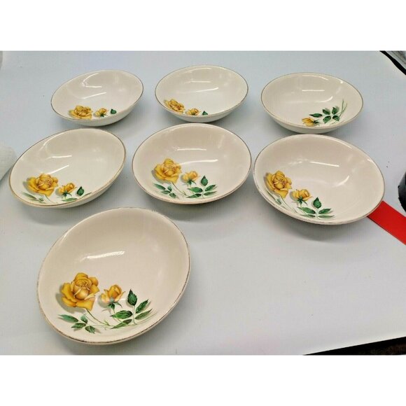 Crown Essex Staffordsire Rare 22 K Gold Decoration Yellow Rose Bowls (lot of 7) - Picture 1 of 8
